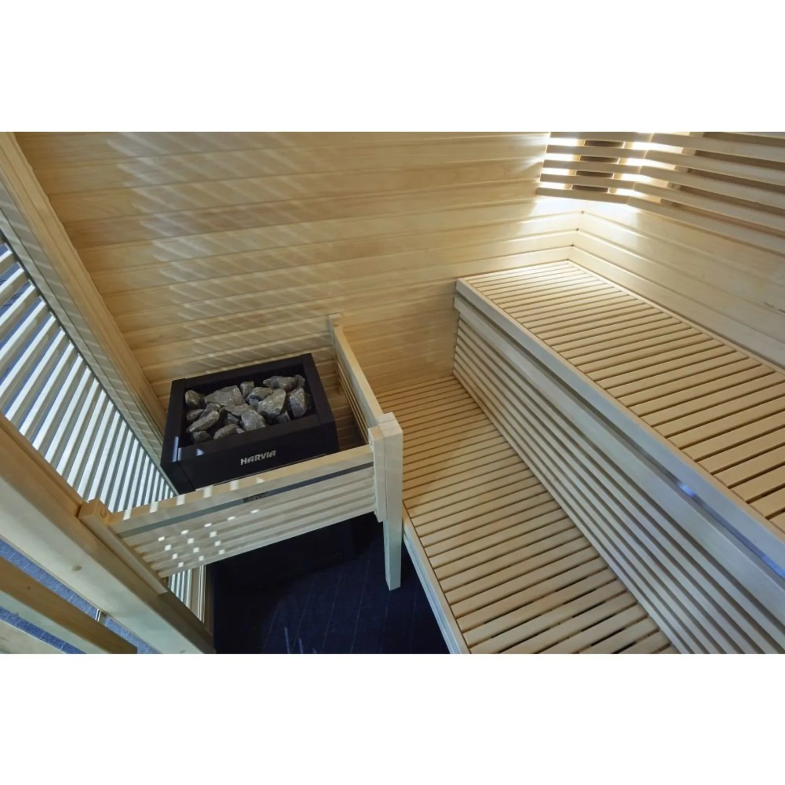 Harvia Virta Black floor-standing electric sauna heater with stones
