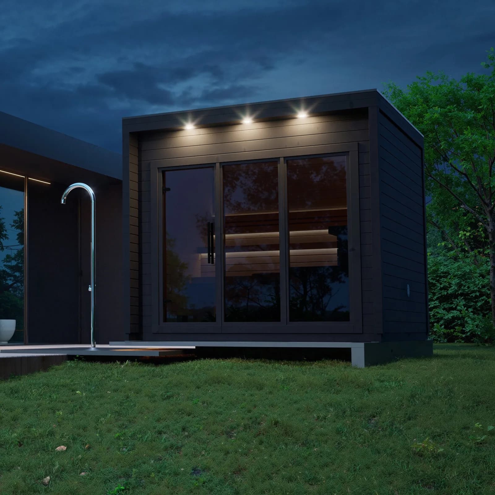 Loyly Original outdoor sauna cabin in a landscape setting