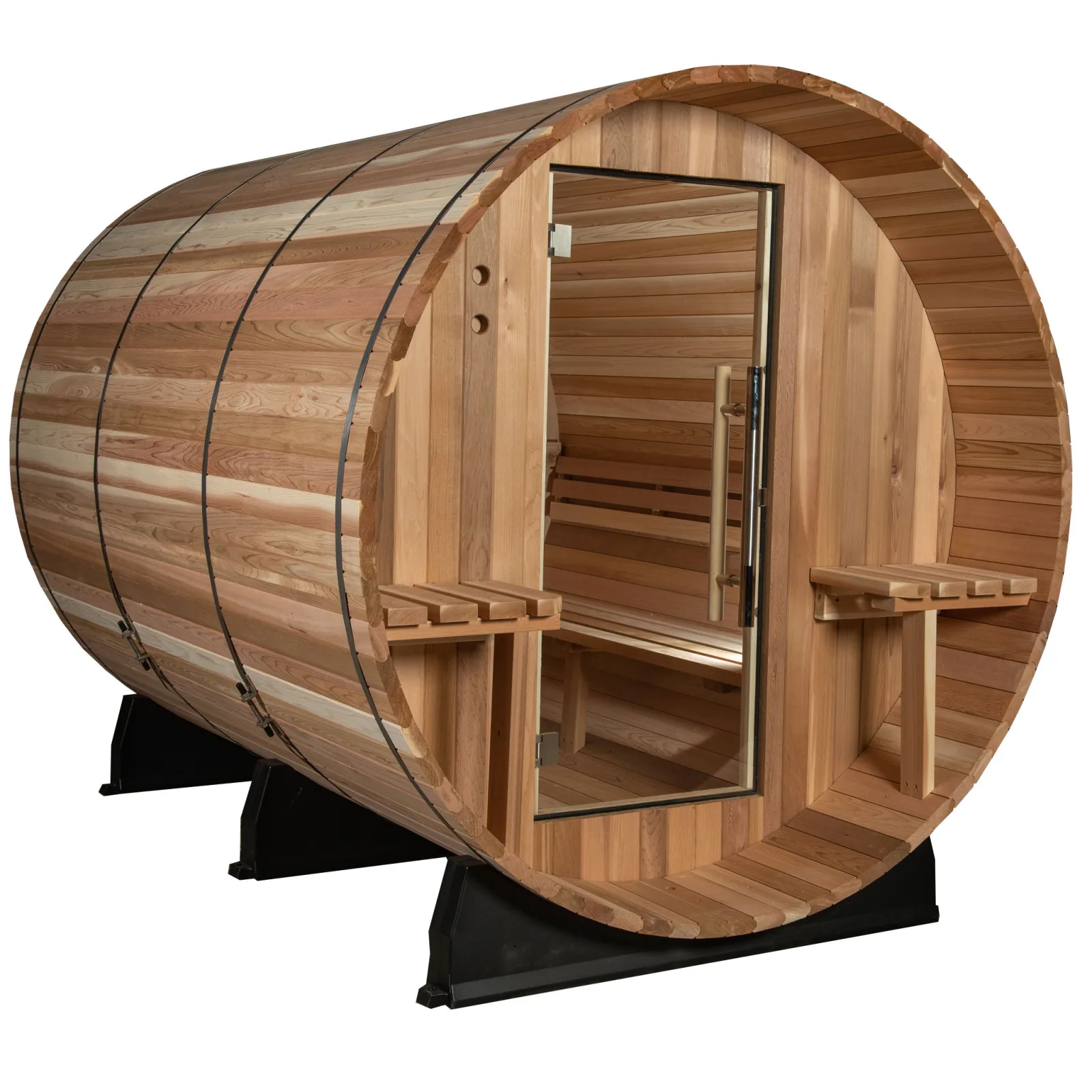 Almost Heaven Huntington 4-6 person canopy barrel sauna with glass door