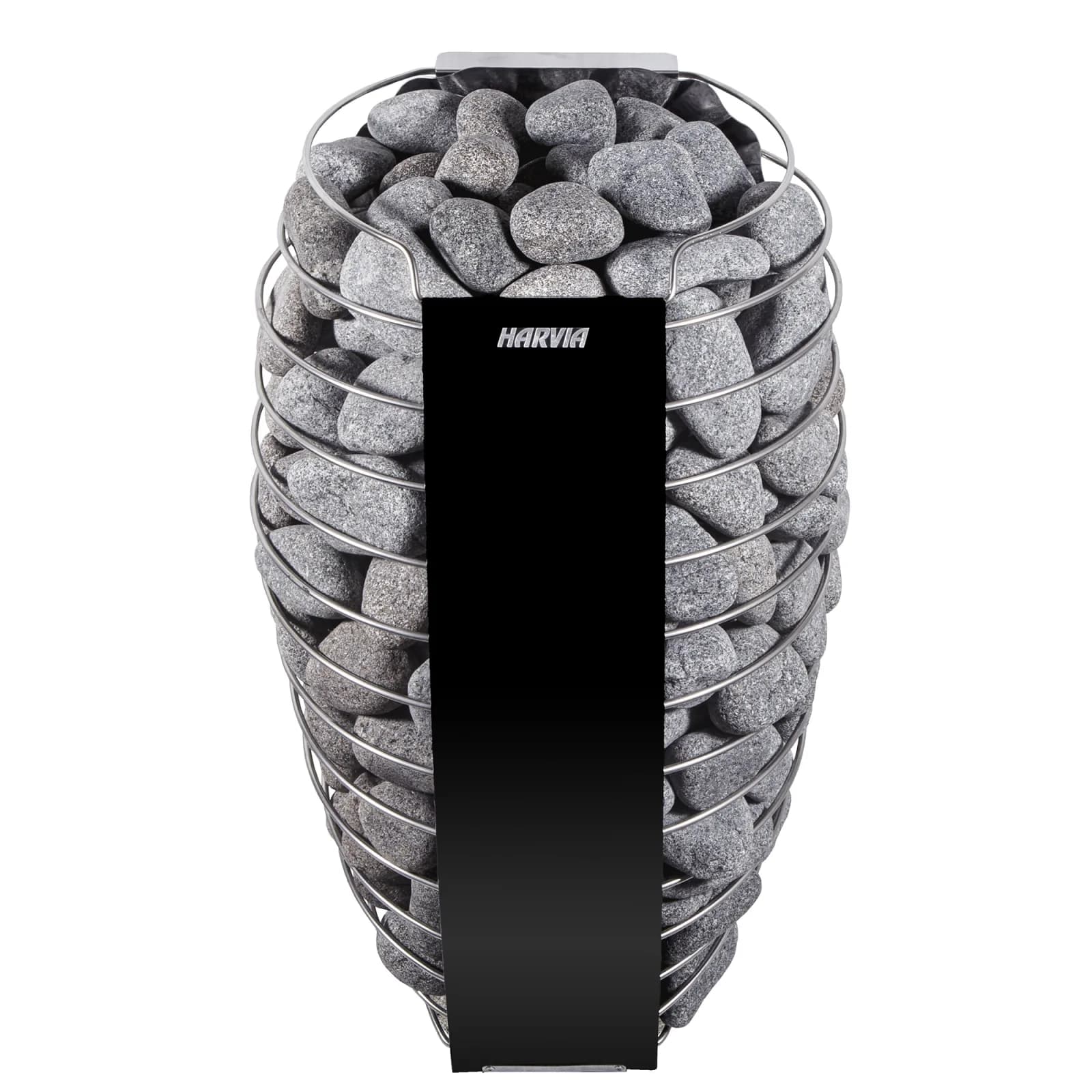 Harvia Spirit series electric heater shown in a wood-clad sauna interior