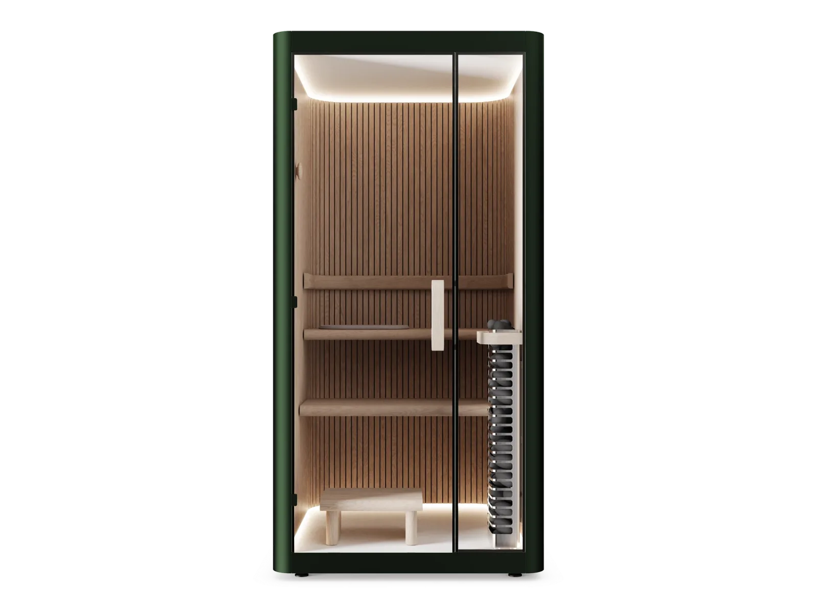 Haven Sauna apartment unit in green exterior finish