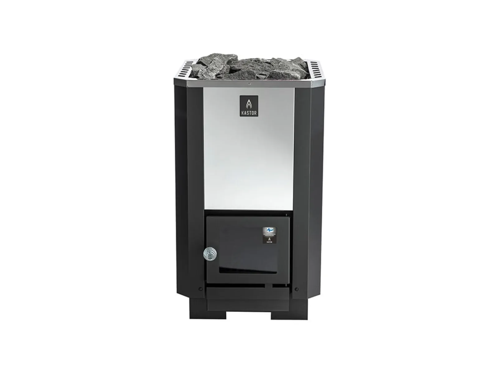 Kastor Karhu 20 wood-burning sauna heater front view with flame window