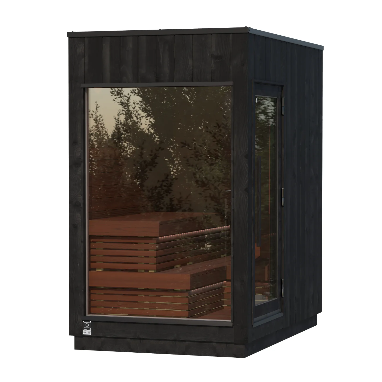Kirami FinVision Sauna S Misty interior with Harvia Glow corner heater