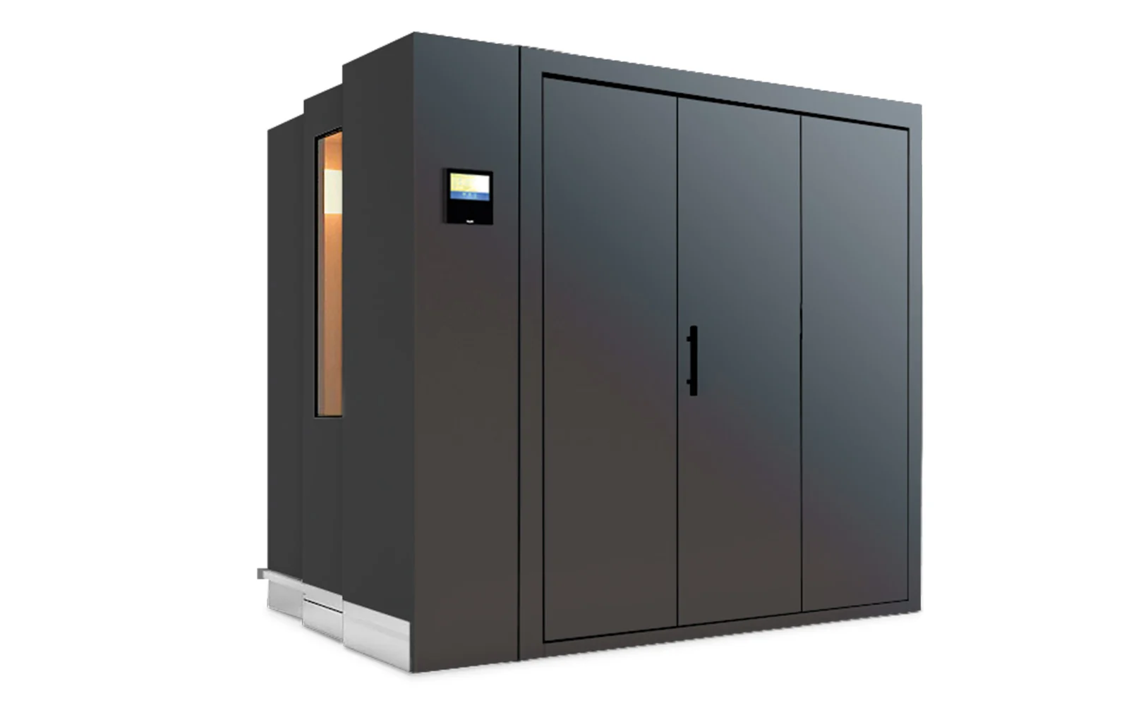 Klafs S1 retractable sauna cabin in black finish, exterior product view