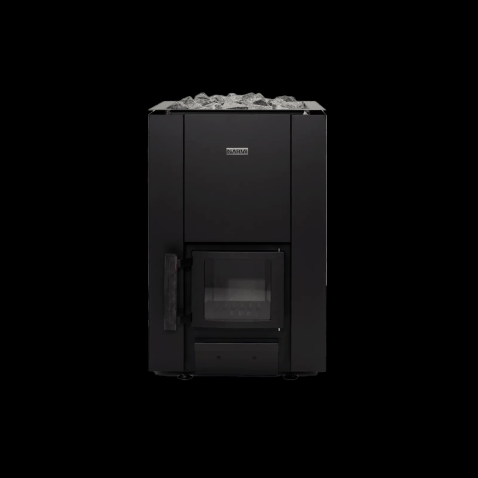 Narvi Kaamos wood-burning sauna stove with cast-iron glass door
