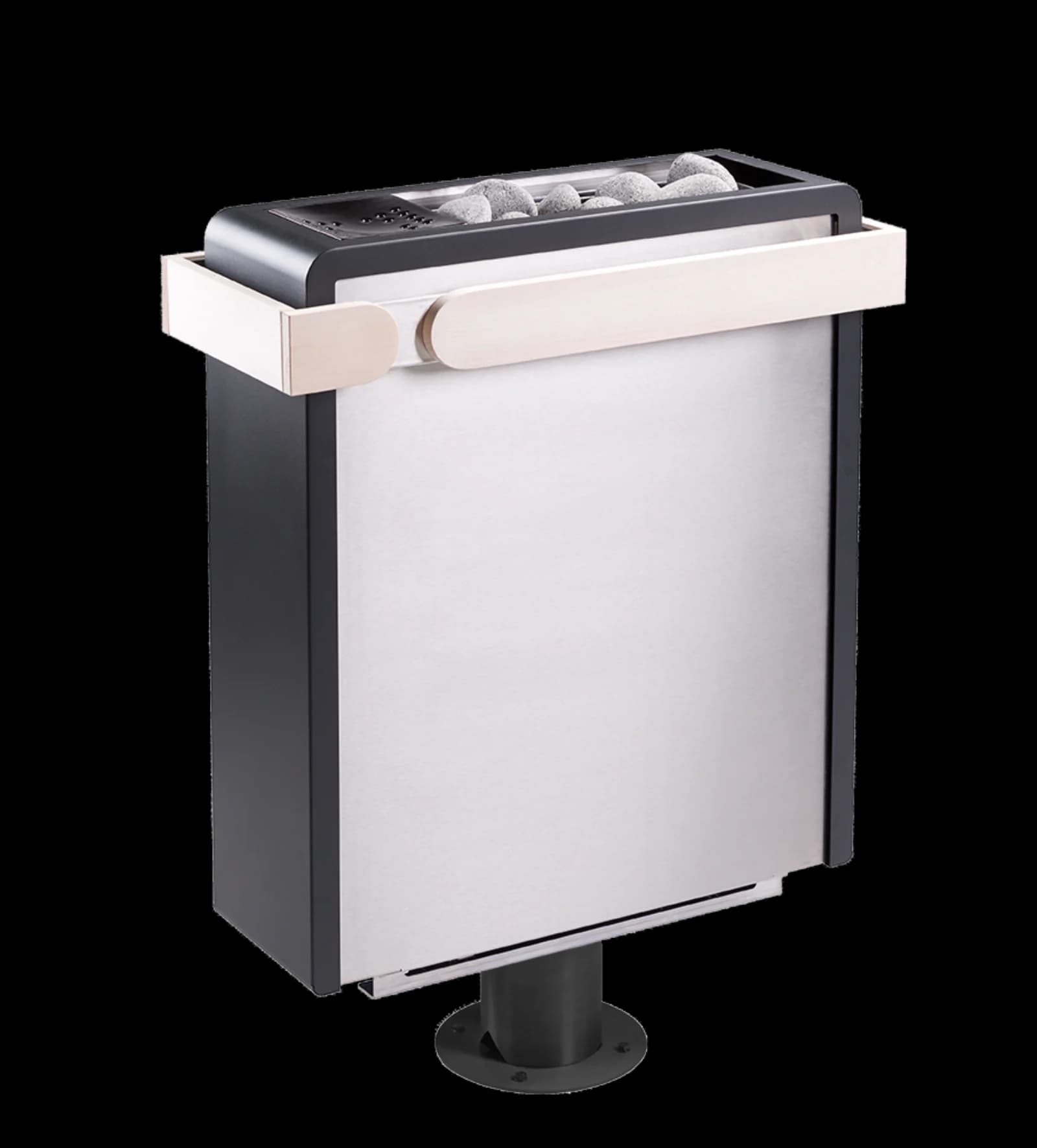 Sentiotec Concept R mini combi heater on floor stand, angled product view